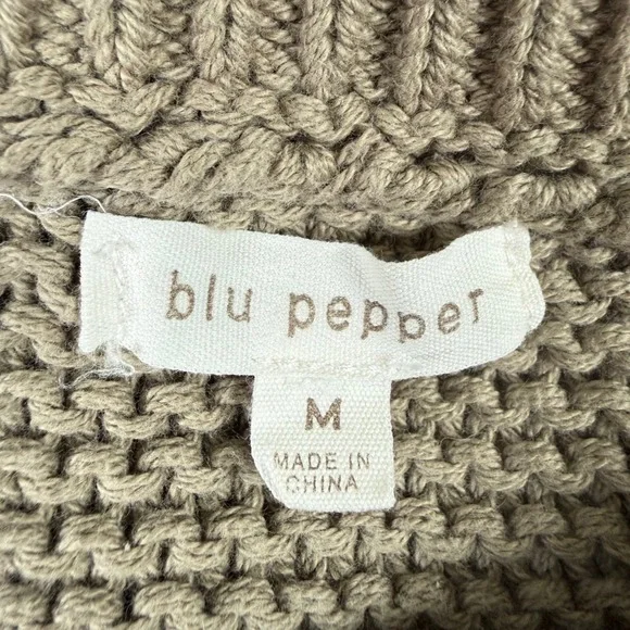 Blu Pepper Womens Medium Brown Chunky Knit Cropped Crewneck Sweater Boxy Fit - Picture 7 of 7